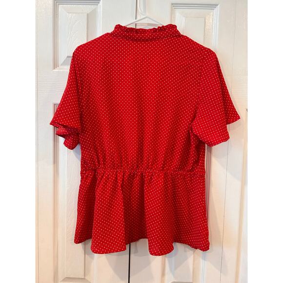 Monteau Los Angeles Red White Polkadot Blouse Size XL - Picture 3 of 6